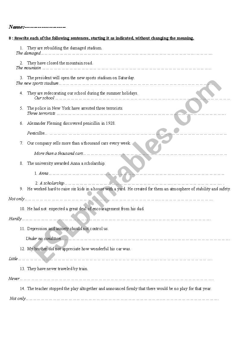 active and passive worksheet
