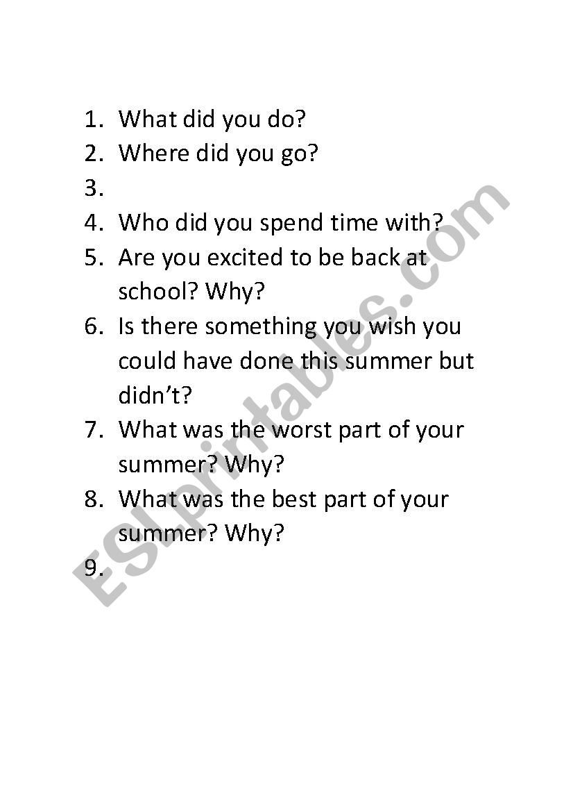 Summer Writing Prompt worksheet