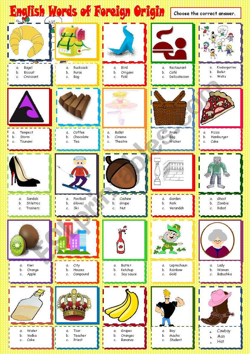 English Words of Foreign Origins - ESL worksheet by jfaraujo