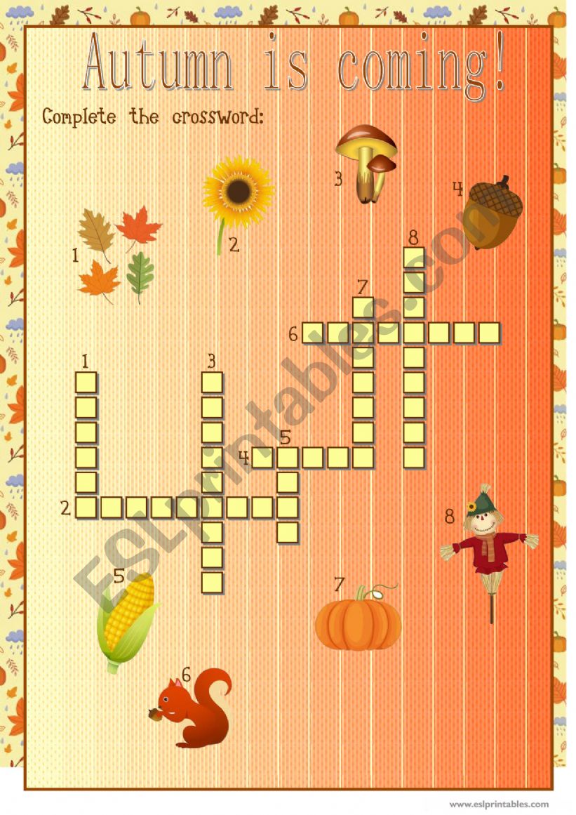 Autumn crossword worksheet