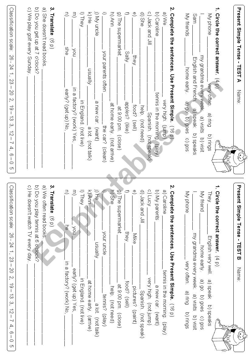 Present Simple - Test worksheet