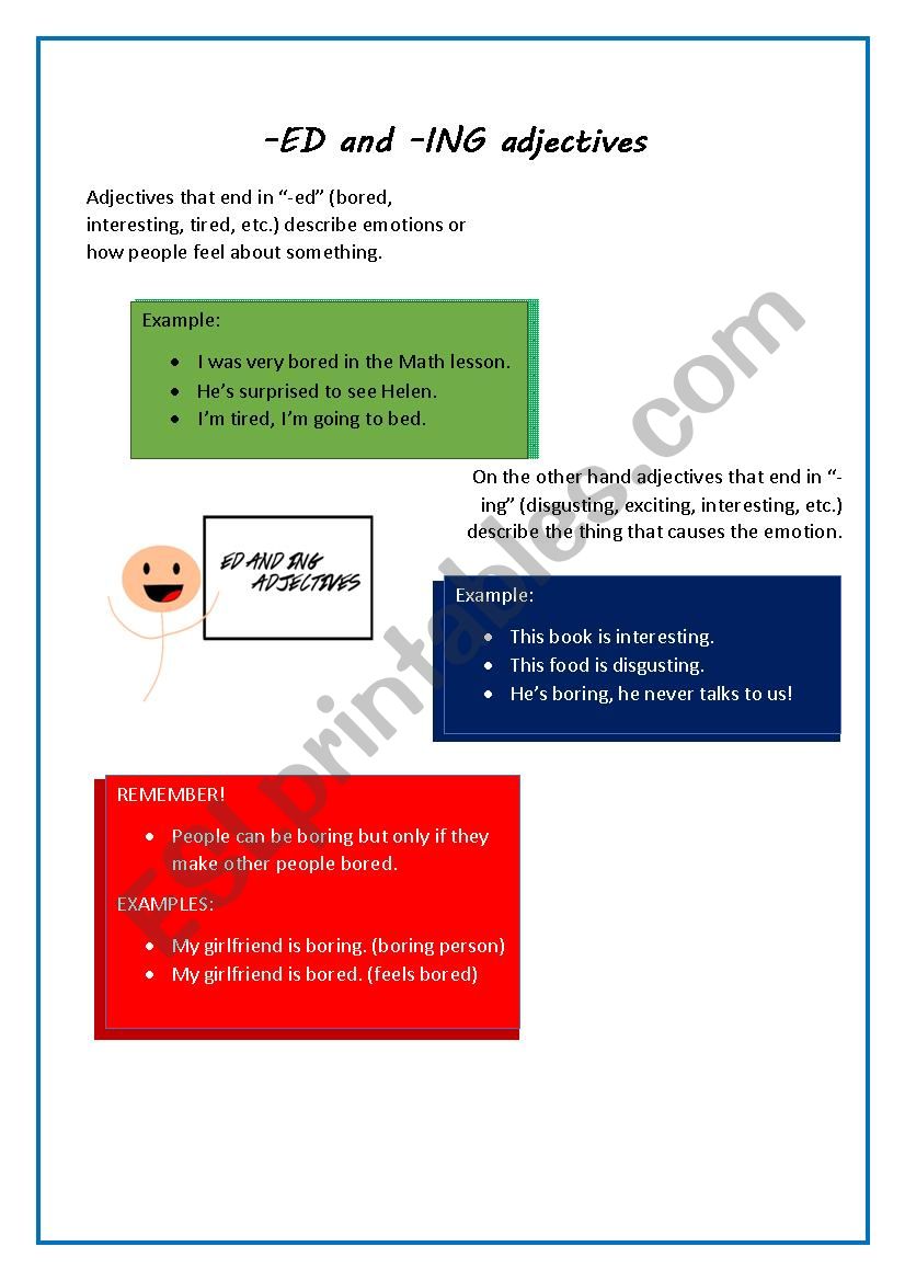 Ed and ing adjectives worksheet