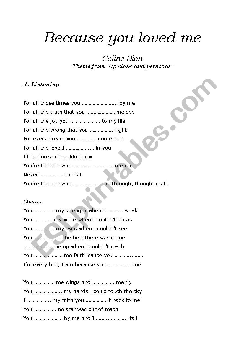 Because you loved me - revision of past simple vers
