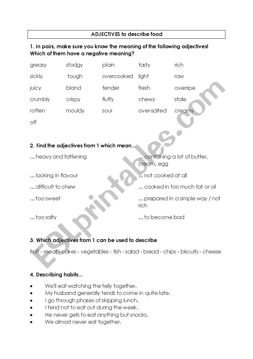 food idioms worksheet