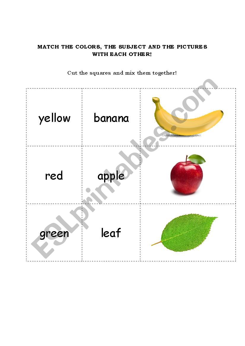 Colors and objects worksheet