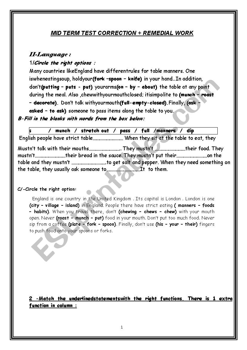 mid term test correction worksheet