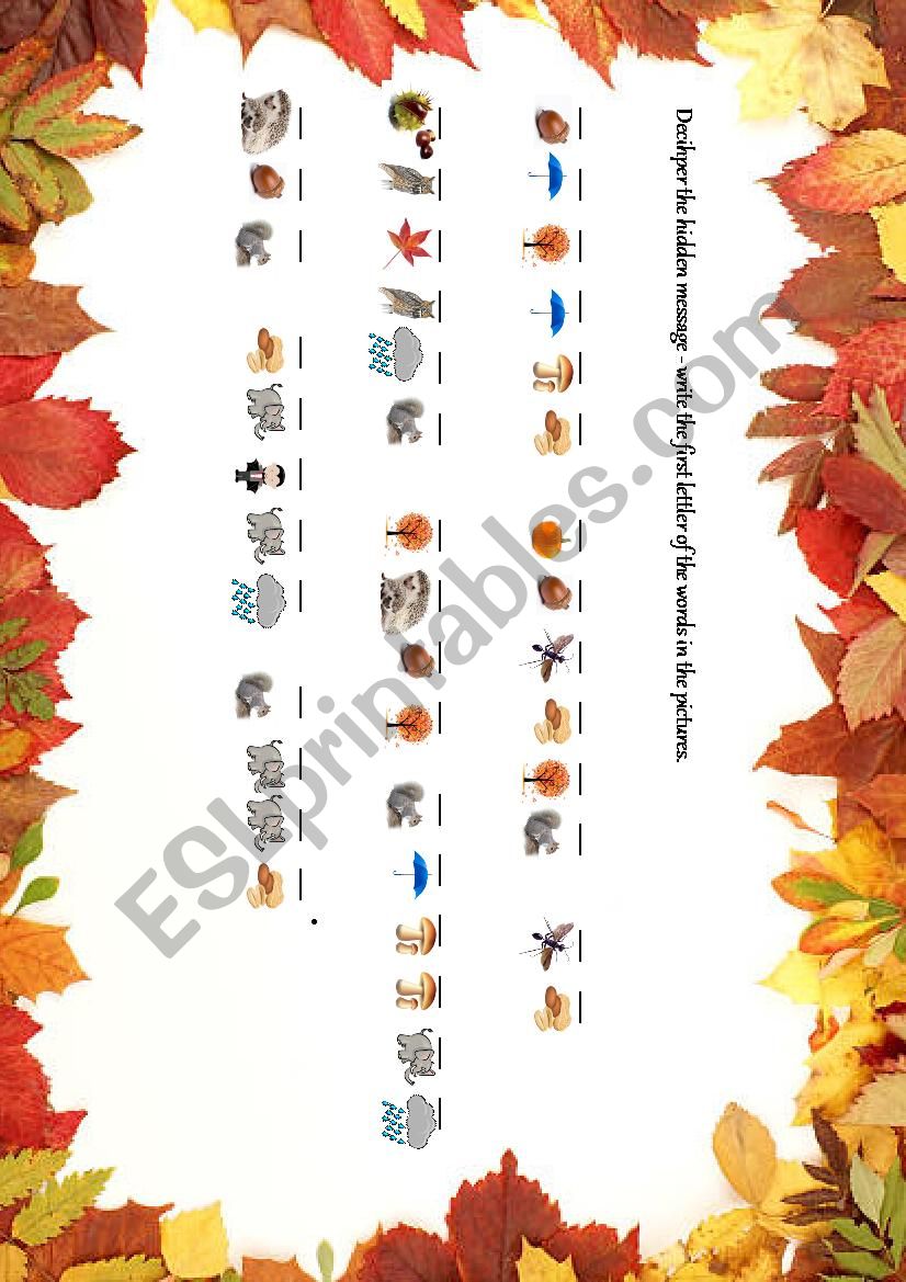 Hidden autumn message worksheet