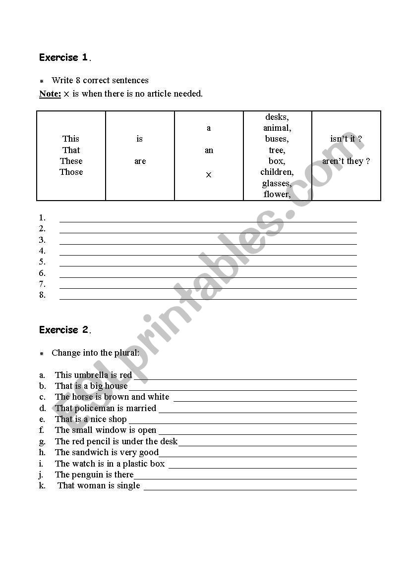 sentences and plural worksheet