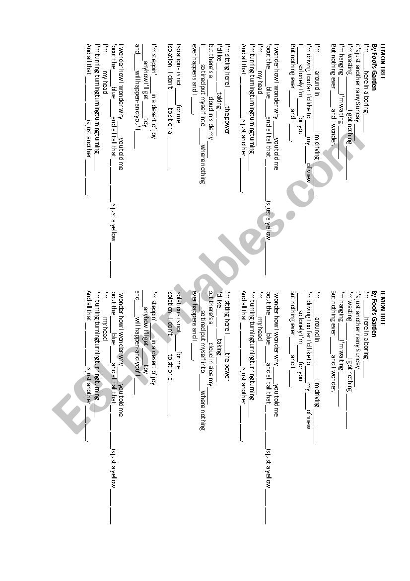 Lemon Tree - FoolÂ´s Garden worksheet