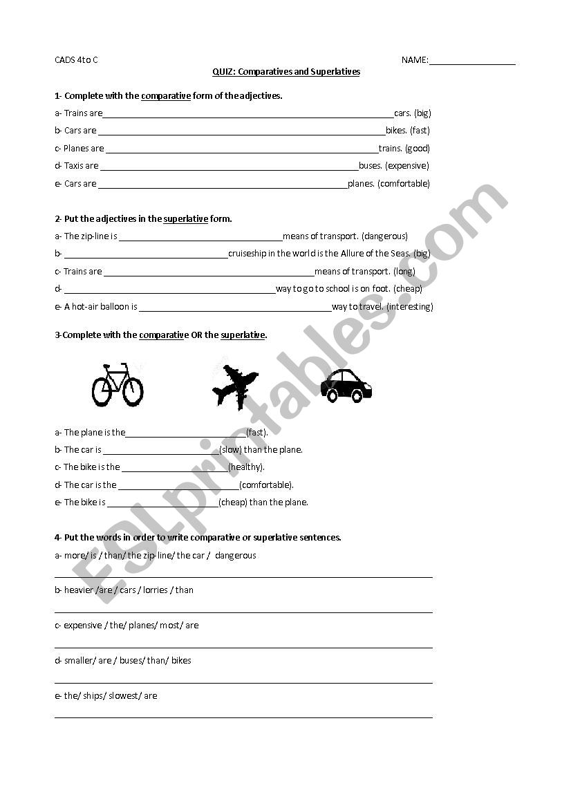 comparatives and superlatives worksheet