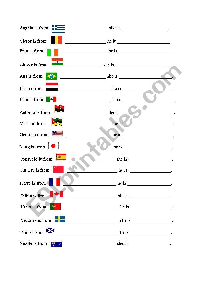 Nationalities worksheet