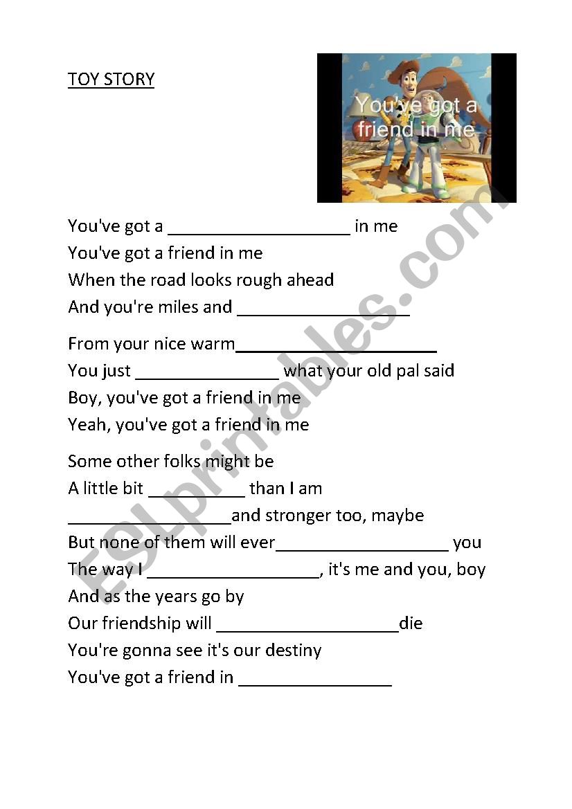 toy story song worksheet