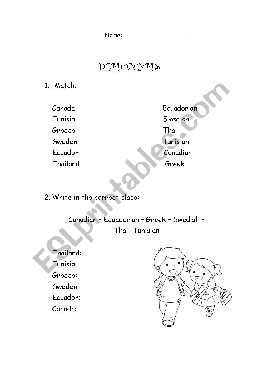 PEOPLE AND PLACES worksheet