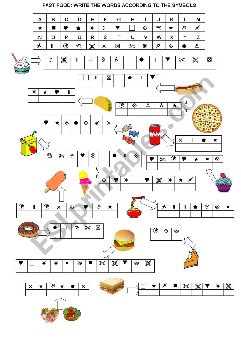 Fast food secret code worksheet