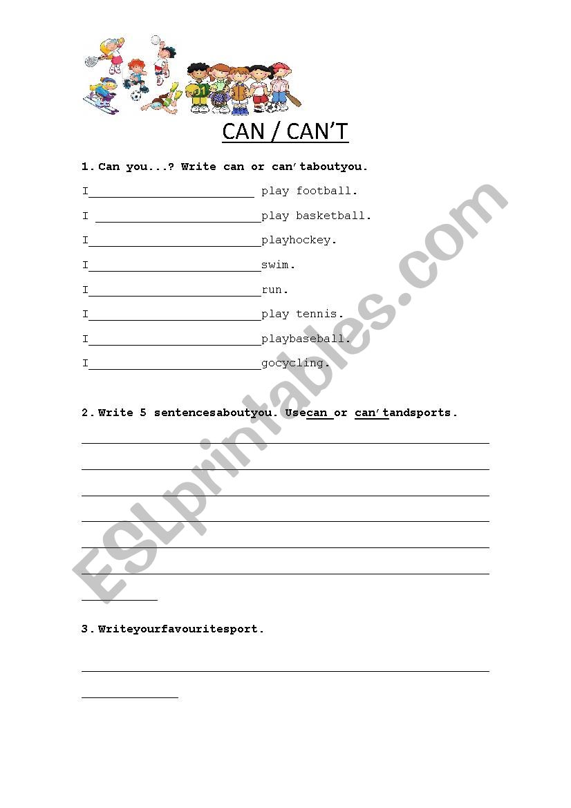 Can or can´t worksheet
