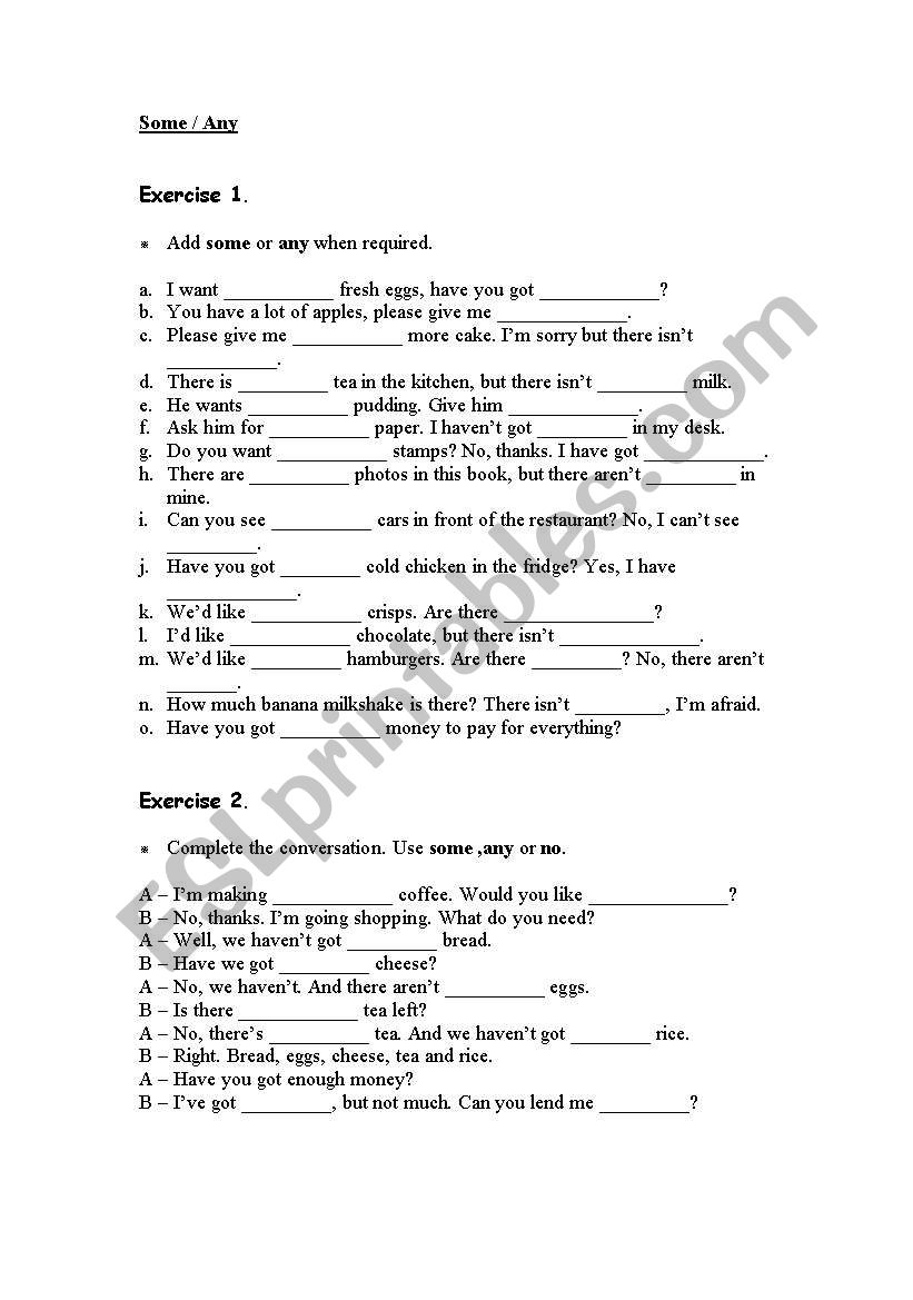 Some and any worksheet