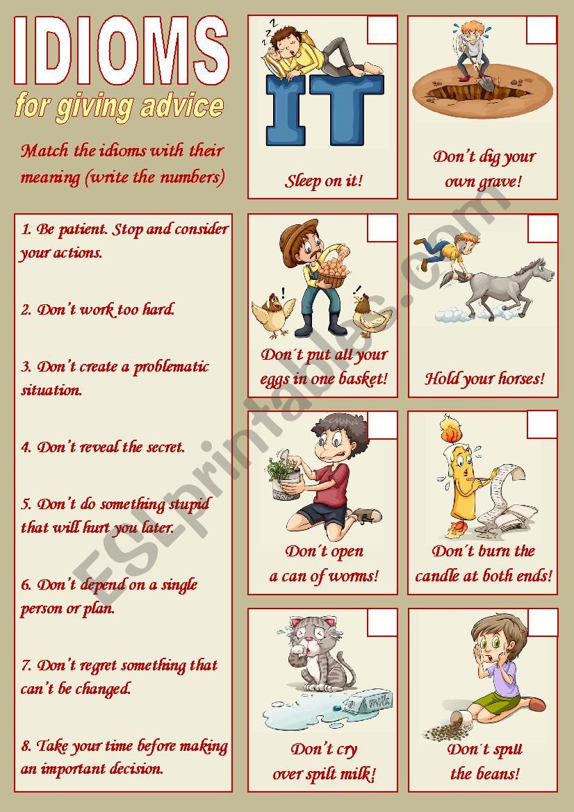 Idioms for giving advice 1 worksheet