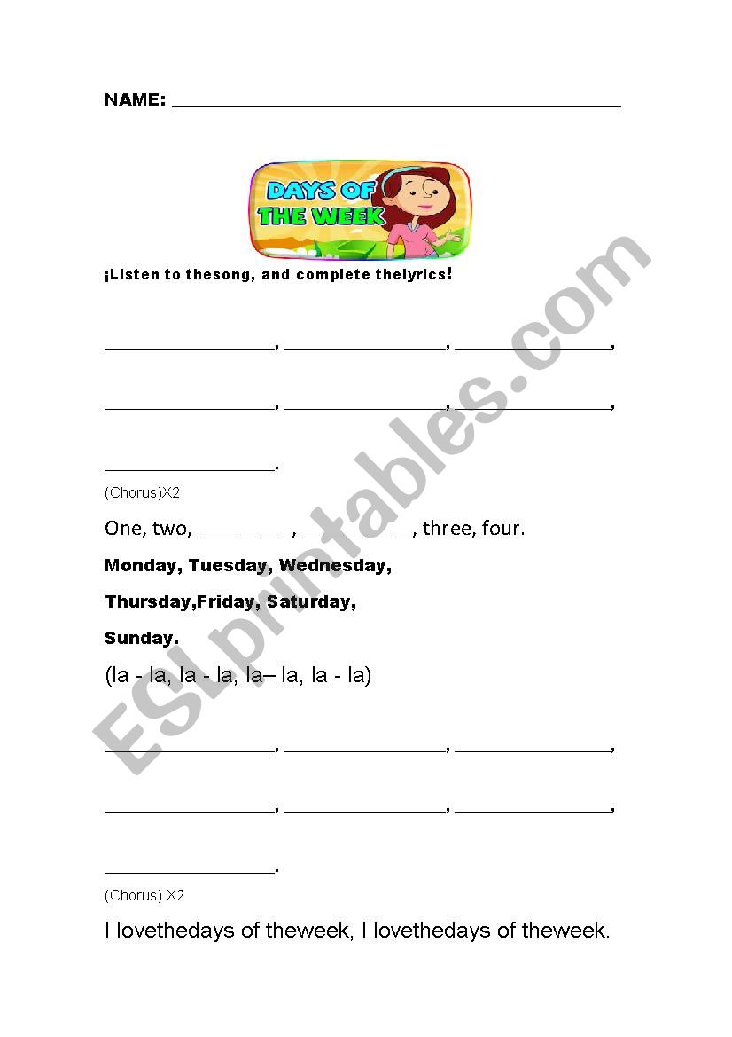 Days of The Week worksheet