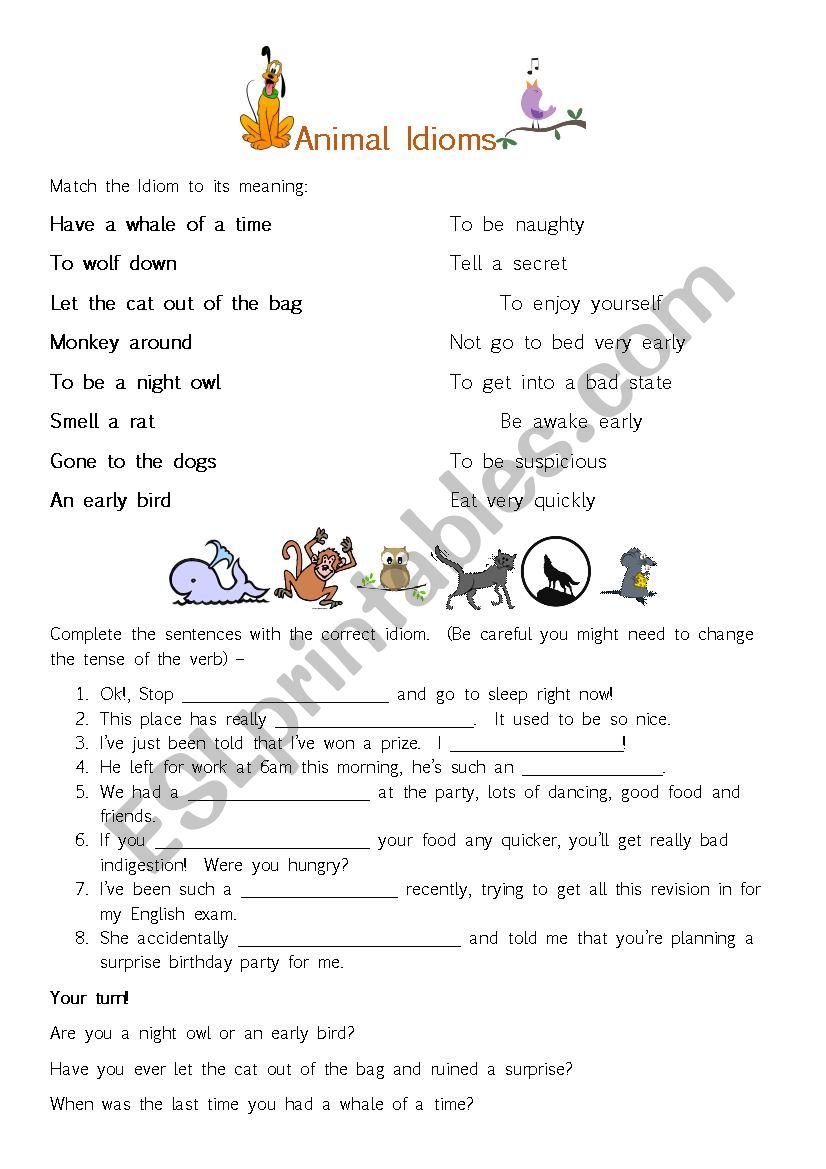 Animal Idioms worksheet