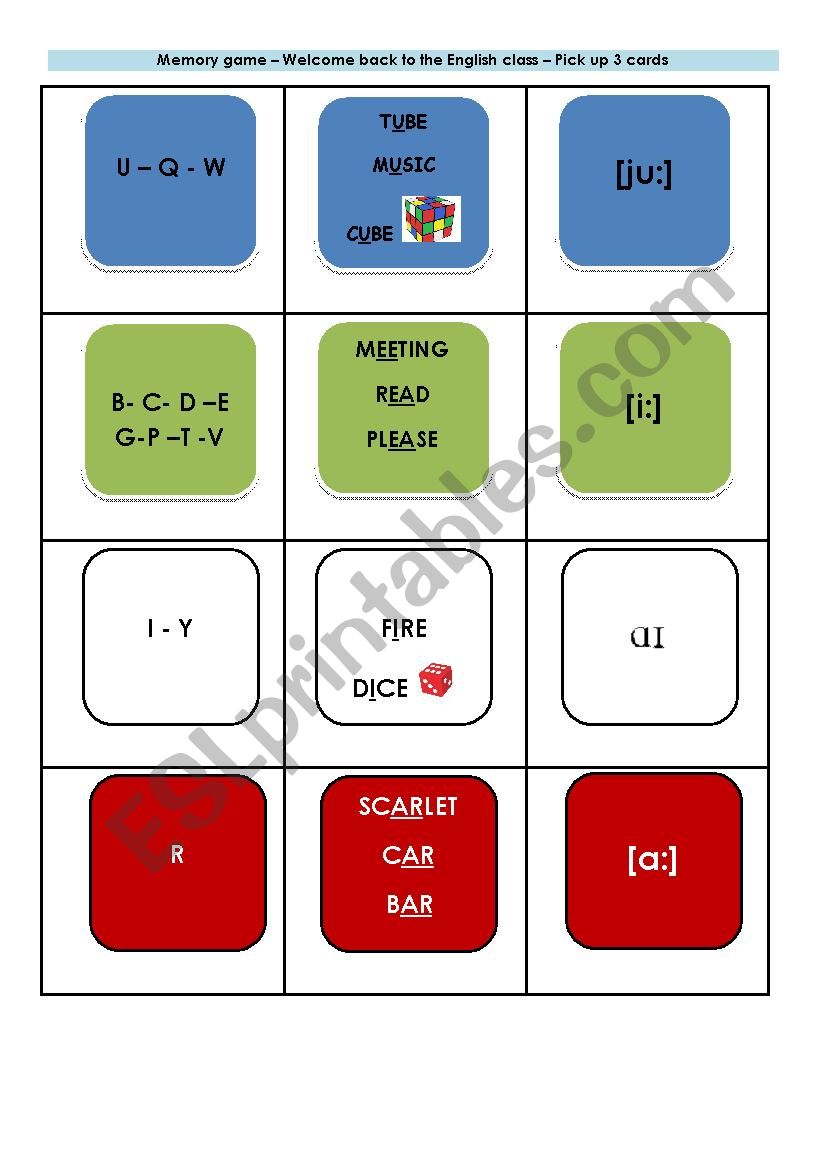 Vowel sounds - alphabet - memory game