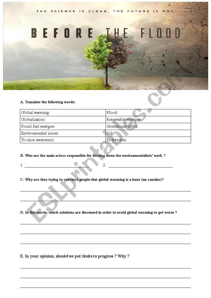 Before the flood - ESL worksheet by Caroeva Regarding Before The Flood Worksheet