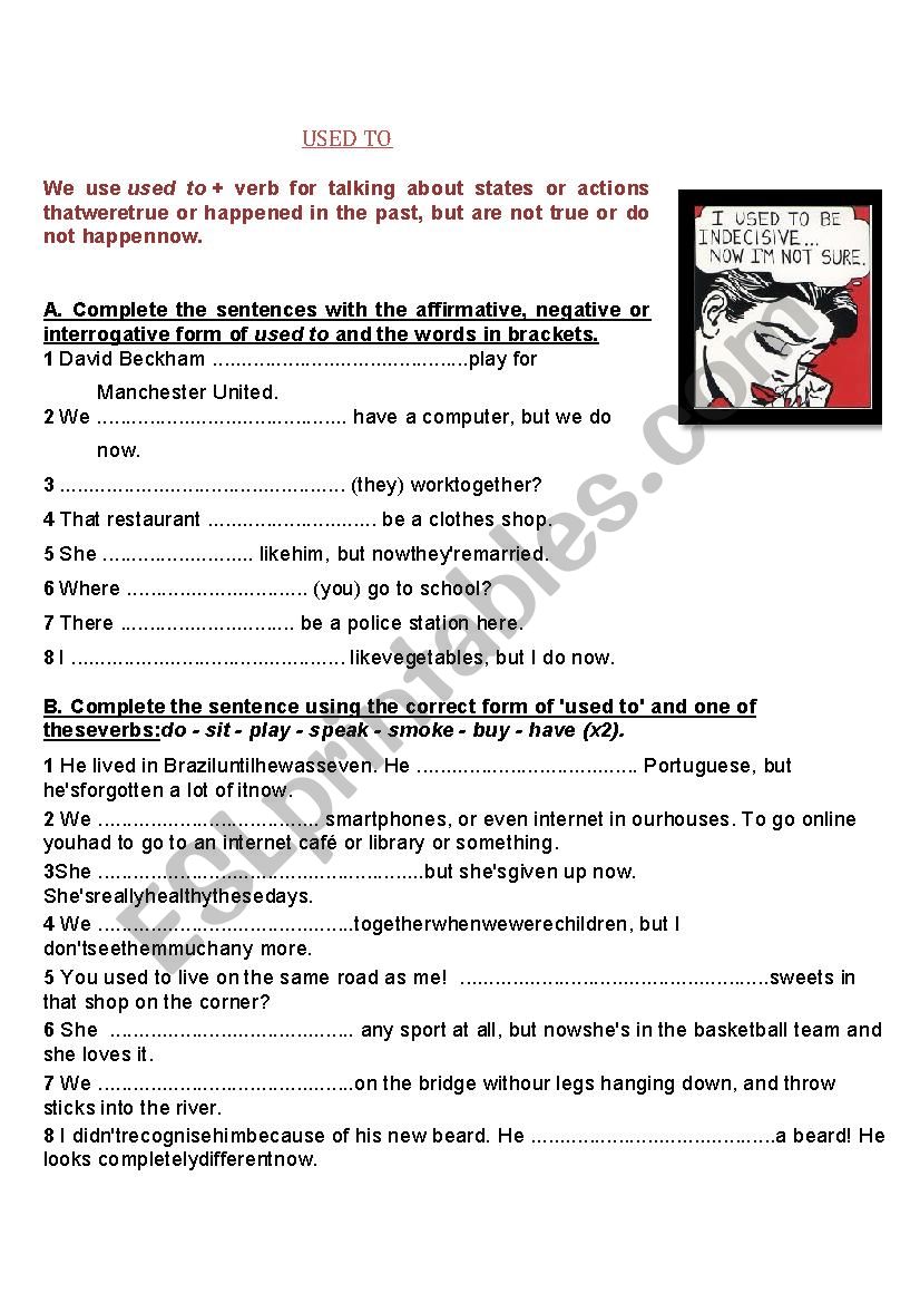 Used to - Activities worksheet
