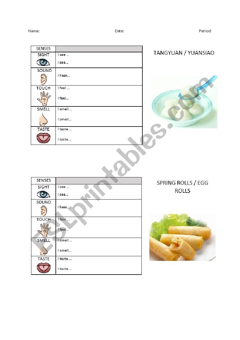 5 senses activity - describe cultural foods - use adjectives