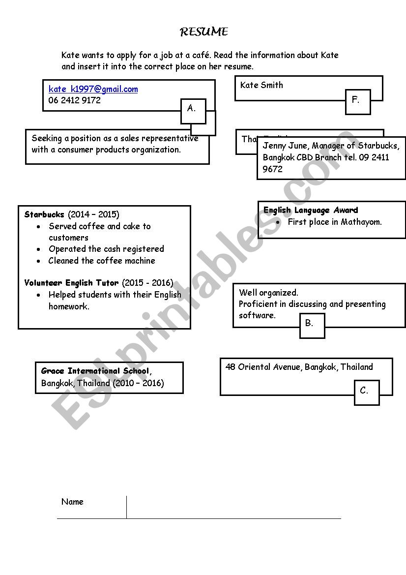 HOW TO WRITE A RESUME worksheet