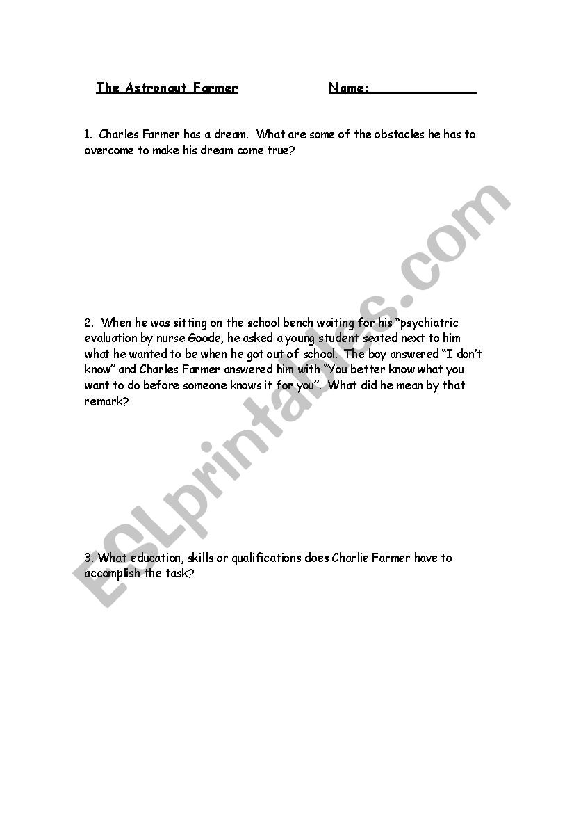 Astronaut Farmer Movie Worksheet