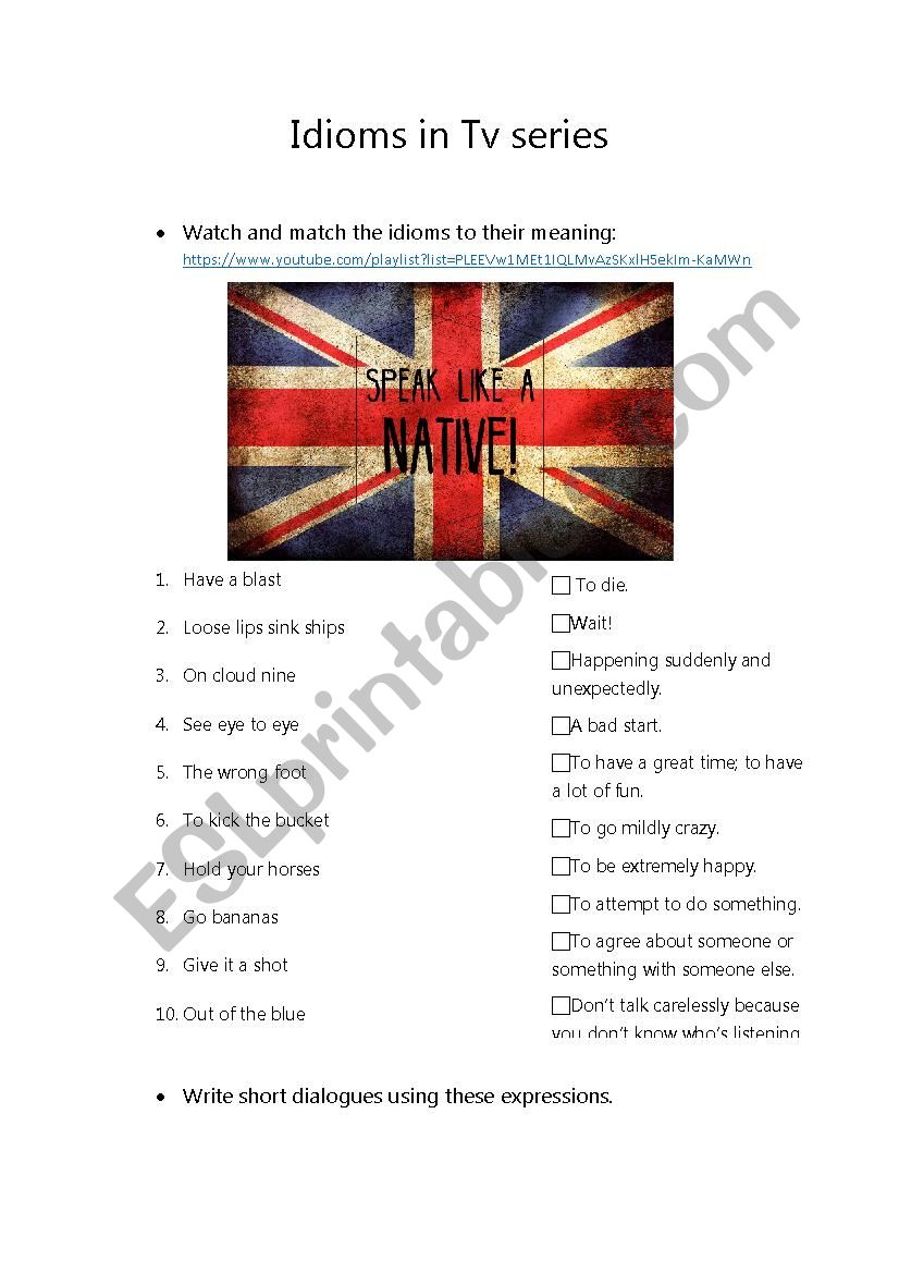 Idioms in tv series worksheet