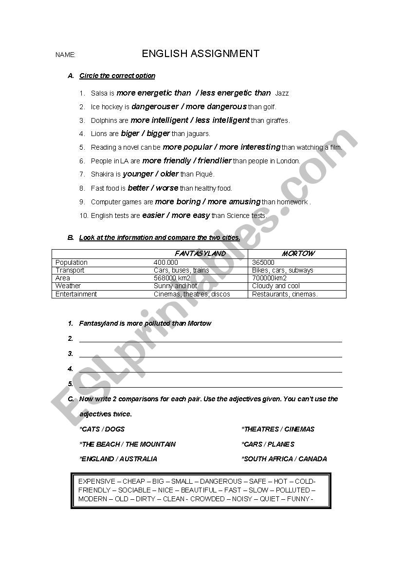 Comparatives worksheet