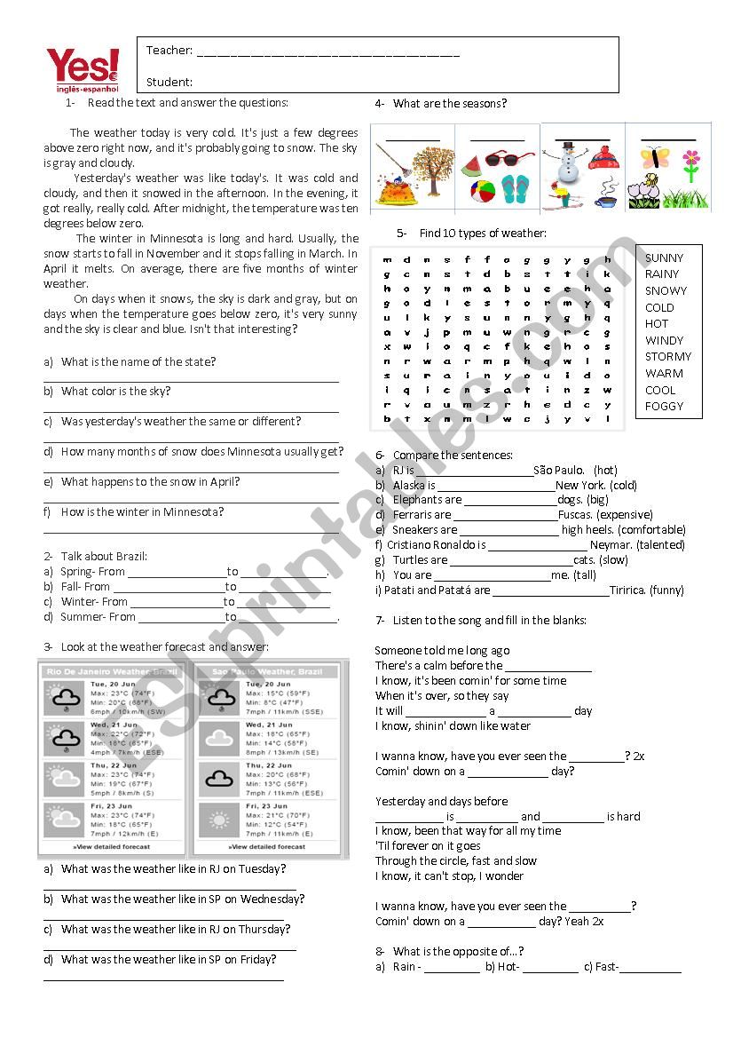 Weather worksheet