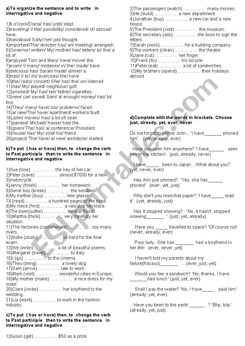 presente perfect worksheet