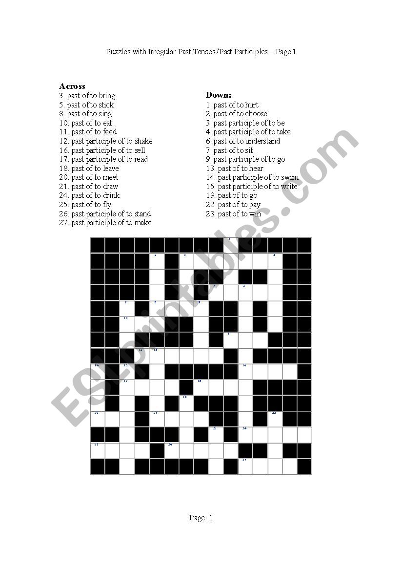 CROSSWORD PUZZLE WITH IRREGULAR VERBS