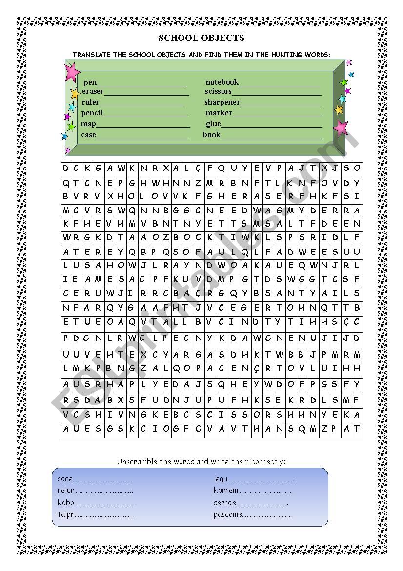 School Objects worksheet