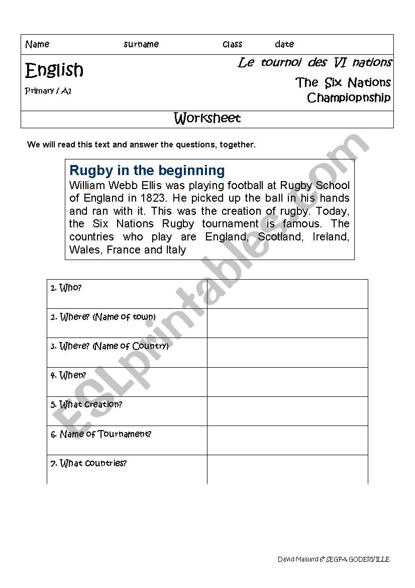 six nations worksheet worksheet