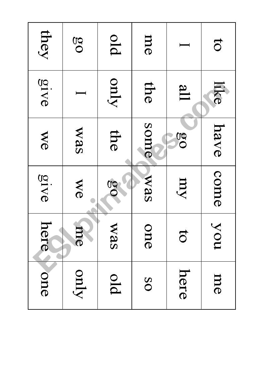 Tricky words bingo worksheet