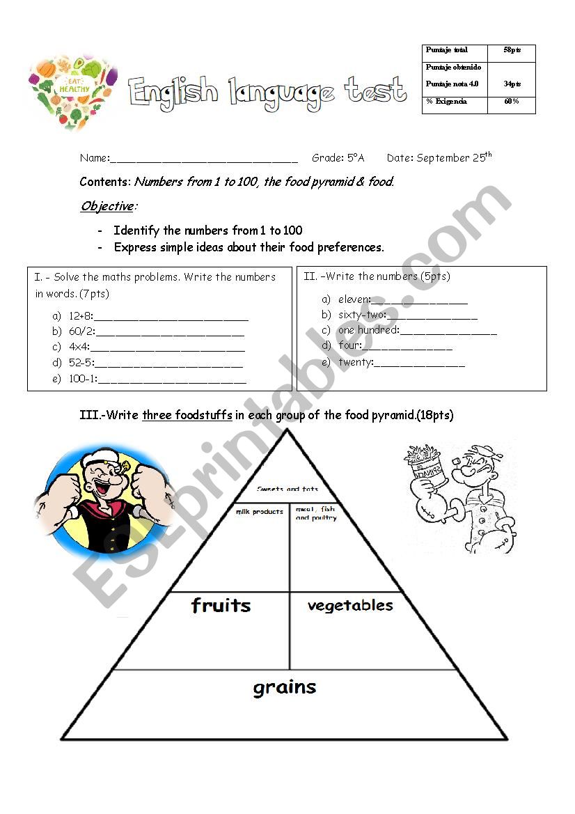 English language test worksheet