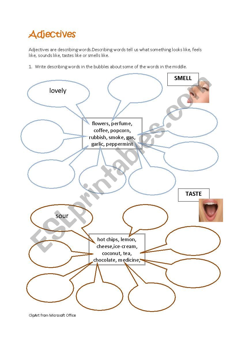 Adjective and our senses worksheet