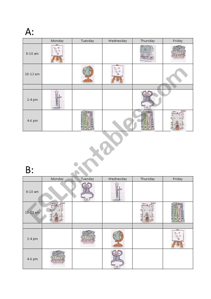 timetable activity worksheet
