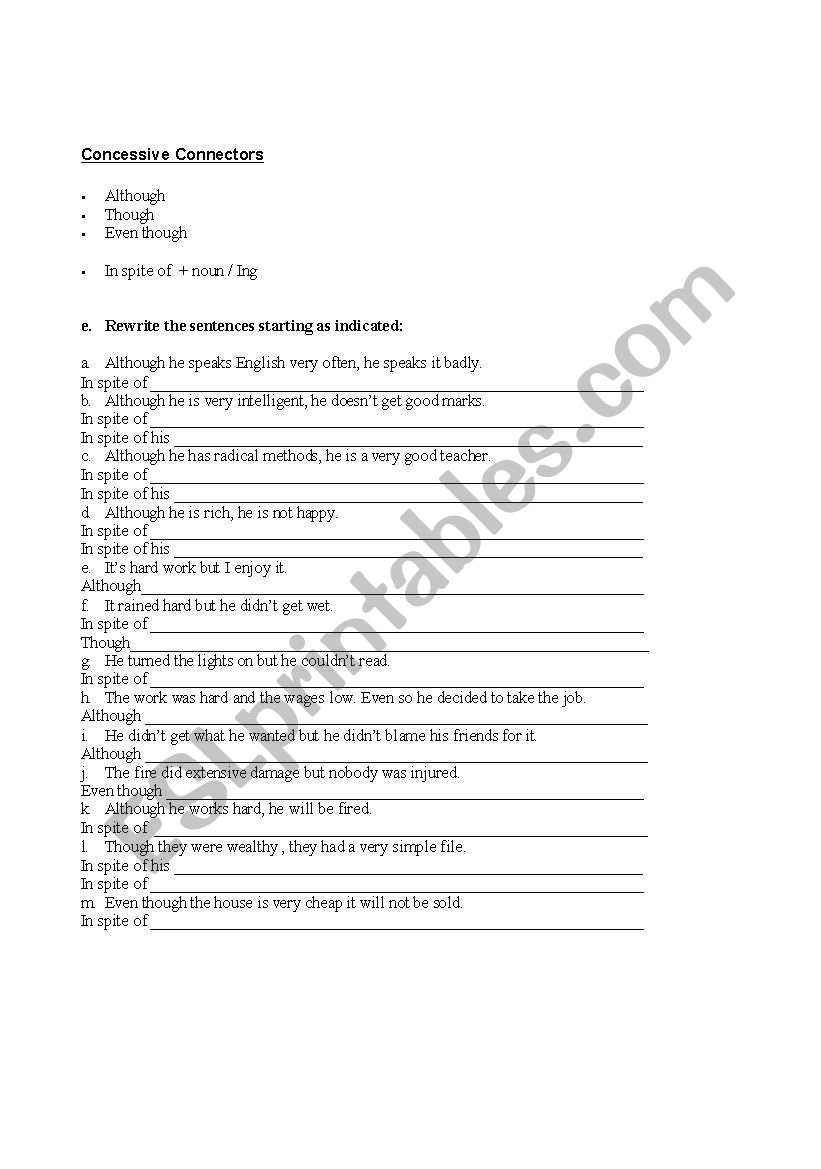 Concessive connectors  worksheet