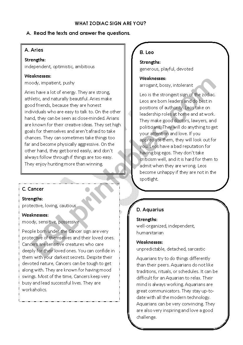 Star Signs worksheet