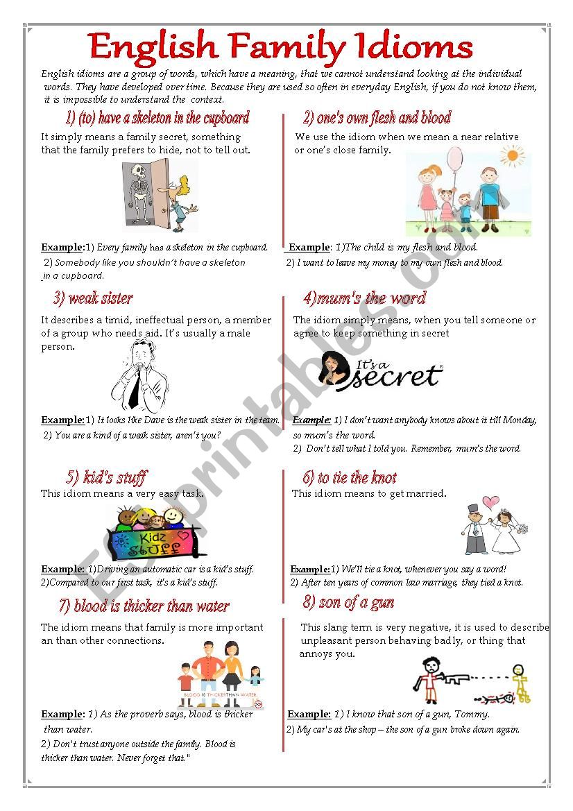 English Family Idioms worksheet