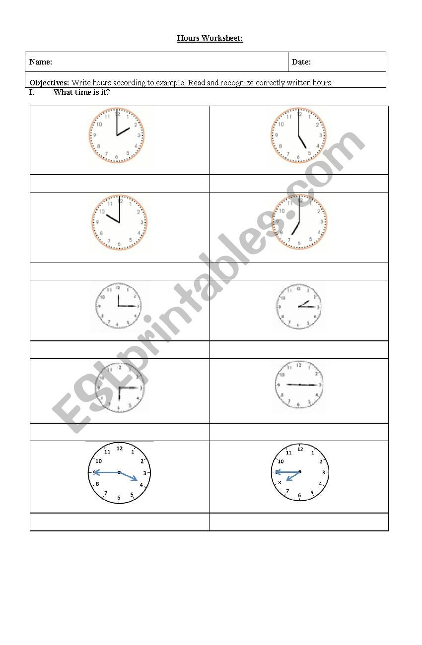 Hours Worksheet worksheet