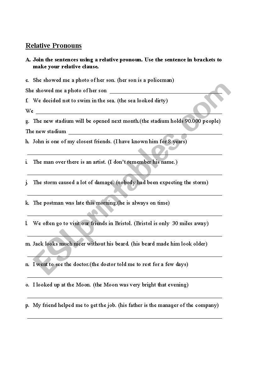 Relative pronouns worksheet