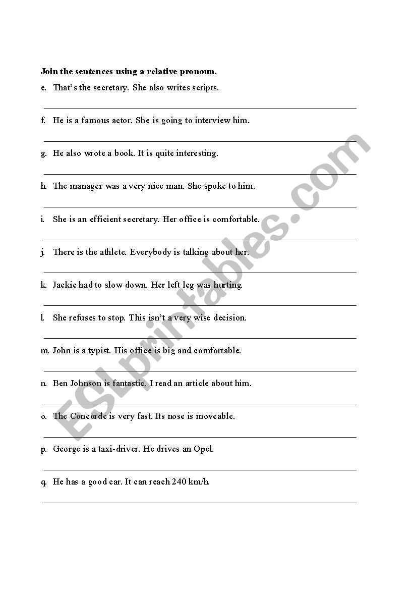 Relative clauses worksheet