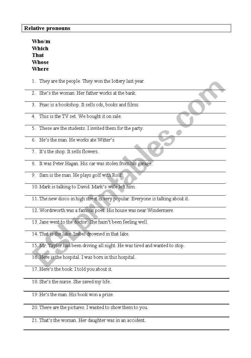 Relative clauses worksheet