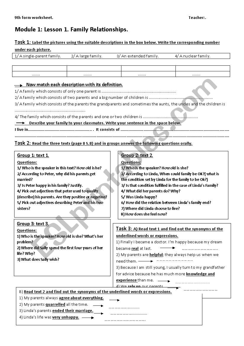 Family relationships Module 1 Lesson 1 9th form