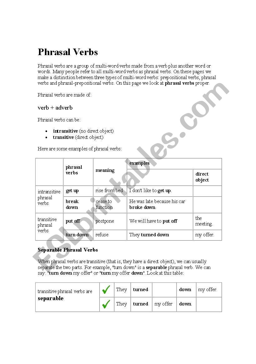 Phrasal Verbs worksheet