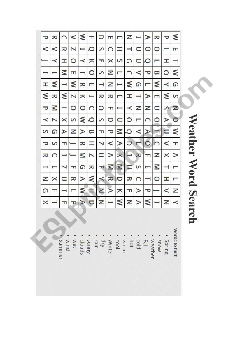 Weather Word Search worksheet
